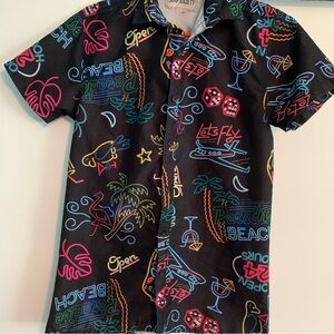 Surf Society Neon Button Slim Fit Button Down Short Sleeve Shirt